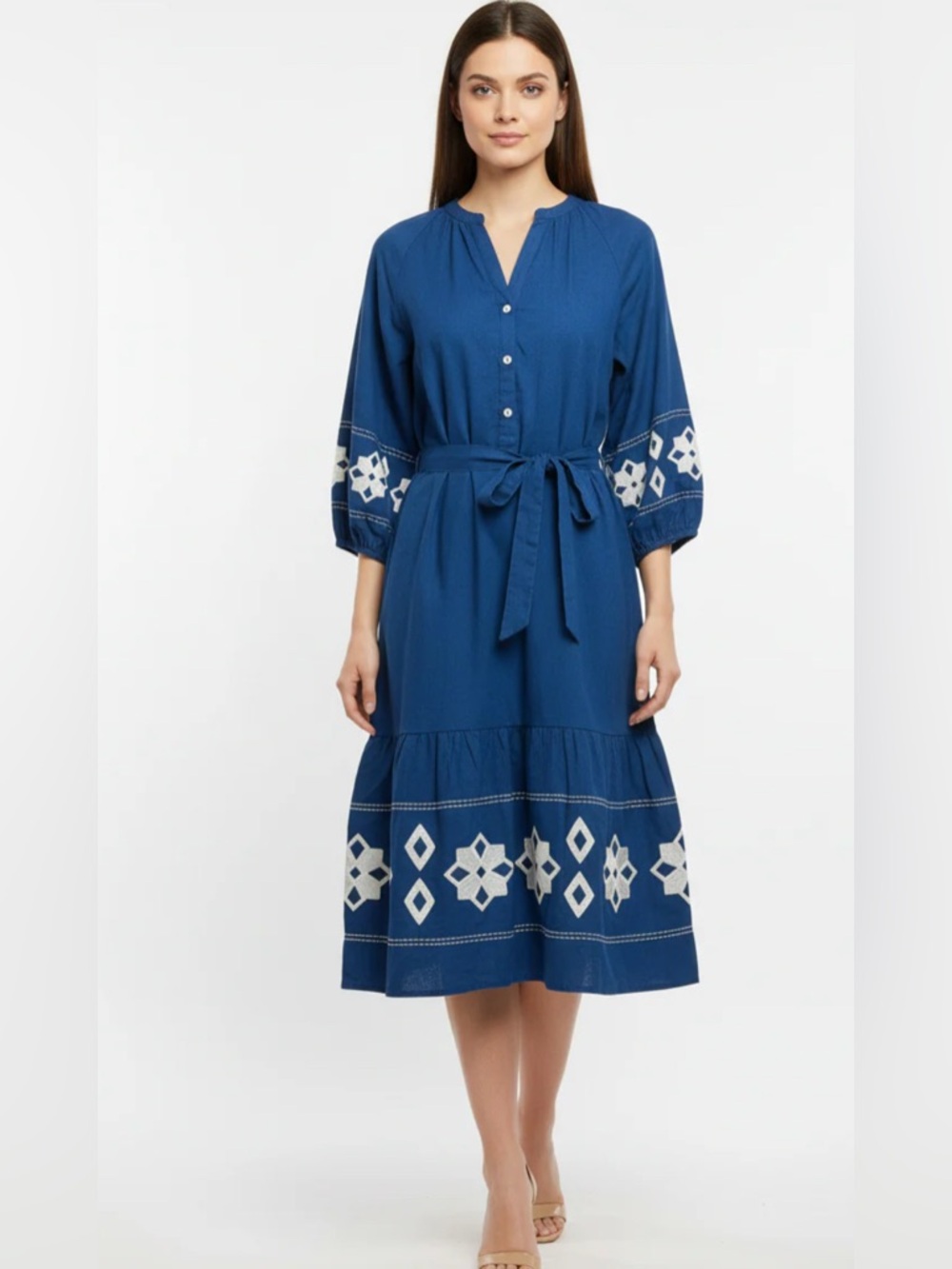 Elegant Blue Embroidered Dress
